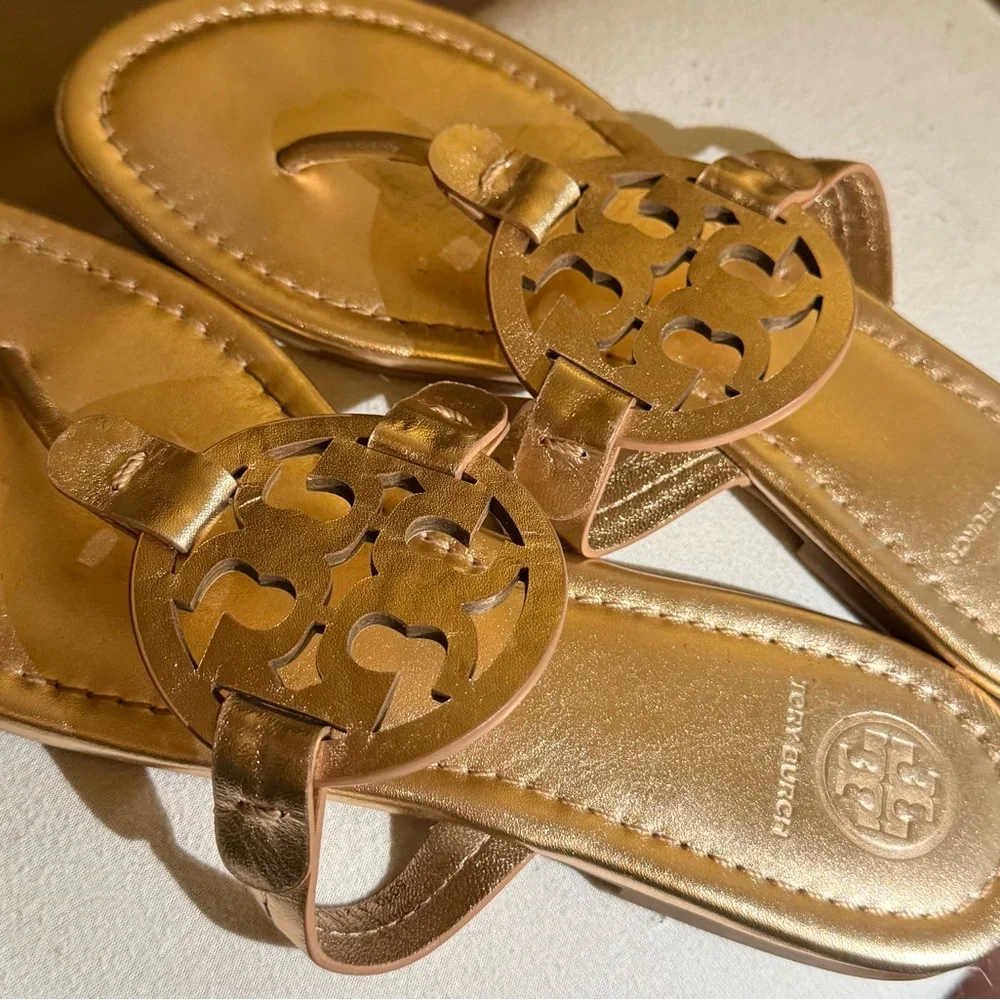 Size 7 Rose Gold Metallic Tory Burch Miller thong sandals. - Picture 4 of 8